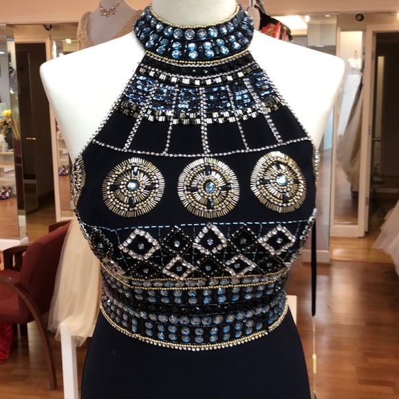 Navy prom dress with rhinestones - Picture 2 of 8